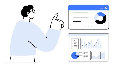 Turta grafiği ve analitik gösterge paneli olan veri görsellerine profesyonelce işaret ediyor. İş stratejisi, analitik, raporlar, veri yönetimi, eğitim, sunumlar, girişimcilik için ideal
