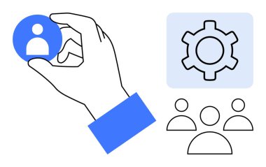 Bireysel bir kullanıcı simgesi, kullanıcı grubu ve takım işbirliğini, işe alım, iş akışı, bağlantı, liderlik, seçim ve basit bir iniş sayfasını temsil eden dişli sembolü seçerek