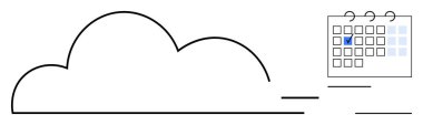 İşaretli bir takvim sergilenen organizasyon ve planlama yanında bulut ana hatları. Üretkenlik, bulut hesaplama, proje yönetimi, zamanlama, zaman yönetimi, dijital araçlar, düz basit