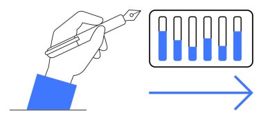 Araştırma için elinde kalem, test tüpleri ve yönü sembolize eden ok ile birlikte. Bilim, araştırma, eğitim, yenilik, keşif, ilerleme için ideal, basit iniş sayfası