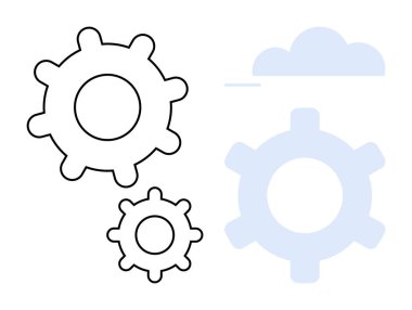 Büyük ve küçük mekanik vitesler ve yumuşak mavi bulut elementleri. Teknoloji, takım çalışması, yenilik, üretkenlik, ayarlar, bulut hesaplama ve ağ entegrasyonu için ideal. Düz basit metafor