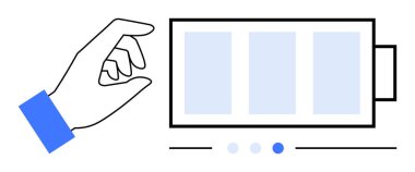 El hareketlerine dayalı etkileşim, üç panel ve yön bulma noktalarıyla el sürgüsü. Kullanıcı tasarımı, etkileşim, dokunmatik arayüz, teknoloji, tarama, kullanıcı eylemleri, basit iniş sayfası için ideal