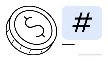 Dolar simgesi ve üstverisi işaretli sikke dijital pazarlama, para kazanma ve para birimi fikirlerini birleştirir. Finans, sosyal medya, eğilimler, markalaşma, teknoloji, basit iniş sayfaları için ideal