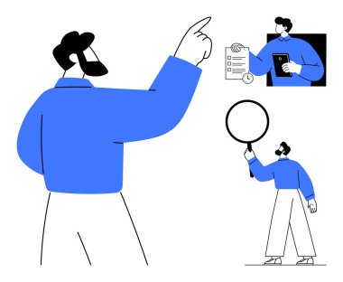 İleriyi gösteren, elinde büyüteç tutan, kontrol listesi ve kahveyle meşgul olan karakter. Takım çalışması, karar verme, araştırma, değerlendirme, iletişim ve rehberlik için ideal