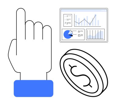 El işaretleme, grafikler, pasta grafikleri ve dönen paralarla mali veri paneli. Finans, iş stratejisi, analitik, yatırım, tasarruf pazarlama için ideal