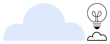 Minimalist mavi bulut ve ampul çizgisi yaratıcılığı, yeniliği ve bulut teknolojisini vurguluyor. Teknoloji, beyin fırtınası, enerji, bulut hesaplaması, sürdürülebilirlik, iş için ideal