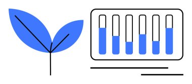 Biyoloji, sürdürülebilirlik ve yeniliğin mavi sıvı parlak kavramlarına sahip bir dizi test tüpü. Bilim, çevre, eko-teknoloji, biyoteknoloji, yenilik ve araştırma için ideal