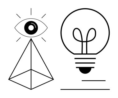 Radyasyon gözüyle kaplanmış geometrik piramit ve detaylı bir ampul sergilenmektedir. Vizyon, yenilik, yaratıcılık, fikirler, bilgi, bilgelik, aydınlanma ve soyut düşünce için idealdir. Düz