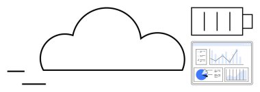 Veri torpidosuna, bataryaya ve hız çizgilerine bağlı bulut veri depolama, analiz, enerji ve ölçeklenebilirliği temsil ediyor. Teknoloji ve iş enerjisi bulutu için ideal sürdürülebilirlik