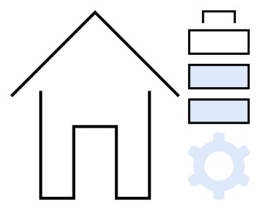 Güç ve teçhizatı temsil eden akü seviyeli ev hatları ayarlar veya otomasyon. Enerji, teknoloji, sürdürülebilirlik, ev tasarımı, akıllı yaşam, otomasyon, yenilik için ideal. Düz
