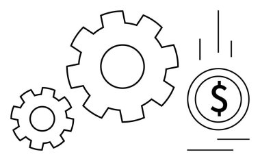 Üç iç içe geçmiş vites ve düşen bir dolar para takım çalışmasını, verimliliği, verimliliği, finansal büyümeyi, sistem süreçlerini, değer yaratmayı ve ekonomik stratejiyi simgeliyor. İş için ideal