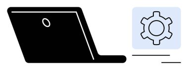 Vites simgesi görselleştirme araçları, programlama ve dijital ayarların yanında siyah laptop. Teknoloji, yenilik, yönetim, geliştirme, hesaplama, strateji için ideal basit iniş sayfası