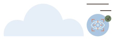 Büyük bulut grafiği, işaretli dairesel hedef göz simgesi. Veri güvenliği, bulut depolama, analitik, teknoloji, yenilik, görüş sistemleri dijital dönüşüm için idealdir. Basit düz metafor