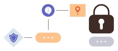 Kalkan, konum belirleyici, birbirine bağlı şekillerde asma kilit güvenlik, koruma, navigasyon ve veri işleme. Siber güvenlik, gizlilik, navigasyon iş akışı koruması için ideal