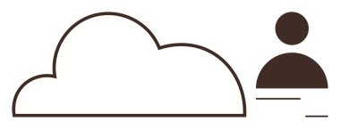 Minimalist bir kullanıcı simgesinin yanında bulut şekli veri depolama, çevrimiçi bağlantı ve kişiselleştirme taşır. Teknoloji, bulut hesaplama, ağ oluşturma, kullanıcı profilleri, veri yönetimi, dijital