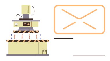 Endüstriyel makine ısı dalgaları yayıyor. İletişim için büyütülmüş bir zarfla eşleştiriliyor. Üretim, otomasyon, e-posta işleme, teknoloji, ısı transferi, yenilik için ideal