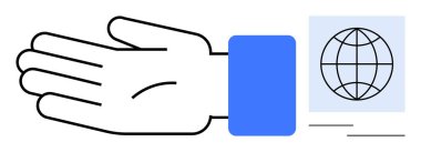 Avuç içi açık bir şekilde dünyaya bakan, bağlantıyı, desteği ve dünya çapındaki işbirliğini simgeleyen bir el. Bağış, takım çalışması, uluslararası yardım, küresel sosyal yardım, ortaklık konuları için ideal