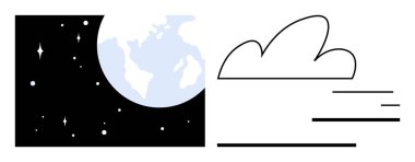 Dünya ve uzaydaki yıldızlar hareket izleriyle bir bulutla eşleşti. Uzay keşfi için ideal ortam, hava durumu, küresel bağlantı, yenilik, bilim, basit iniş sayfası