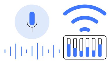 Ses dalgalı mikrofon, kablosuz bağlantı ve ses eşitleyici. Podcast oluşturma, çevrimiçi iletişim, ses düzenleme, akıllı ev, sanal asistan, ses akışı basit iniş için ideal