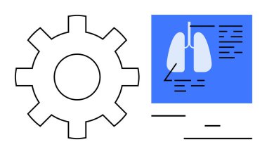 Akciğer diyagramının yanında tıbbi teknoloji, yenilik ve sağlık süreçlerini temsil eden bir vites sembolü. Tıp, teknoloji, araştırma, otomasyon, teşhis, sağlık hizmetleri için ideal