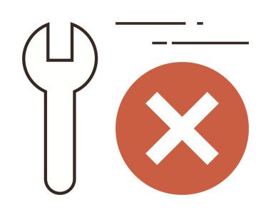 Kırmızı haçın yanındaki anahtarlık teknik hata veya bakım hatası anlamına gelir. Onarım alarmı, sorun giderme, sistem hatası, teknik arıza, bakım, problem çözme, basit düz konum