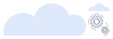 Yan tarafında birbirine kenetlenmiş iki vites bulunan büyük mavi bulut sistem mühendisliği, veri paylaşımı ve yazılım sinerjisini gösteriyor. Teknoloji, yenilik, depolama, takım çalışması ve dijital için ideal