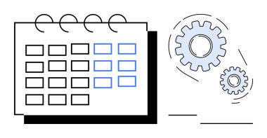 İki vitesli takvim ızgarası, sistem optimizasyonu, otomasyon, planlama ve verimliliği sembolize ediyor. Takım çalışması, strateji, organizasyon operasyonları proje planlaması için ideal. Basit.