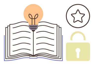 Üzerinde parlayan ampul olan açık bir kitap bilgi ve fikirleri sembolize eder. Yıldız ve asma kilit, başarının, güvenliğin ve rehberliğin göstergesi. Eğitim, yaratıcılık, yenilik, koruma, ilham için ideal