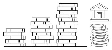 Yükselen madeni para yığınları, zenginliği, istikrarı, tasarrufu, yatırımı, bankacılığı, başarıyı ve finansal güvenliği simgeleyen bir banka anahatına öncülük ediyor. Basit düz metafor için ideal