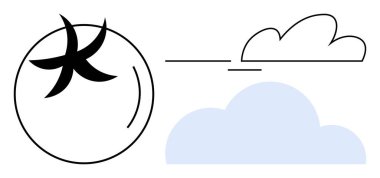 Mavi ve çizgili bulutlu dairesel çerçeveli minimalist siyah yel değirmeni temiz enerji ve çevre dostu fikirler öneriyor. Sürdürülebilirlik, çevre, yeşil enerji, yenilik ve teknoloji için ideal