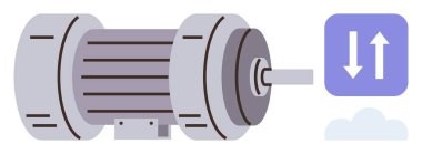 Sanayi elektrikli motor ve kontrol ikonu operasyonel akışı, teknolojiyi ve enerji dönüşümünü vurguluyor. Otomasyon, mühendislik, imalat, enerji, mekanik, yenilik için ideal basit