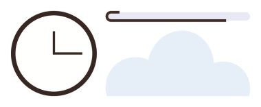 Saat, bulut ve yükleme çubuğu zamanı, bulut depolamayı ve veri transferini temsil ediyor. Teknoloji, uygulamalar, inovasyon iş akışı verimlilik bulutu hesaplama ve verimlilik kavramları için idealdir. Basit.
