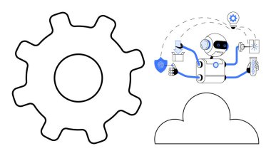 Robot ekipman ve bulut elementleriyle çoklu görev yapıyor, yenilikleri, verimliliği ve bulut tabanlı otomasyonu vurguluyor. Yapay zeka, teknoloji, üretkenlik, geliştirme, mühendislik güvenliği için ideal
