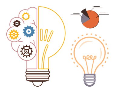 Vitesli ve ampullü beyin kısmı, turta grafiğiyle birlikte yaratıcılığı, problem çözmeyi ve stratejik düşünmeyi ön plana çıkarıyor. Yenilik, teknoloji, iş, planlama, takım çalışması için ideal