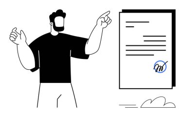 Mavi imzalı imzalı bir belgeye doğru hareket eden bir adam. Sözleşme imzalama, iş görüşmesi, yasal anlaşma, onay süreci, danışma, belge, takım çalışması için ideal. Basit düz