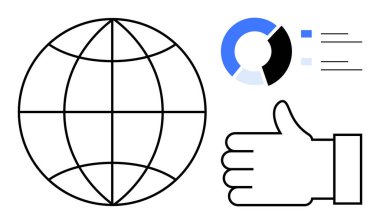 Küreselleşmeyi sembolize eden küreselleşme, el hareketi, onaylama, dinamik pasta grafiği verileri görselleştirme. Ticari başarı, analitik, takım çalışması, strateji, küresel ulaşım, yenilik için idealdir.