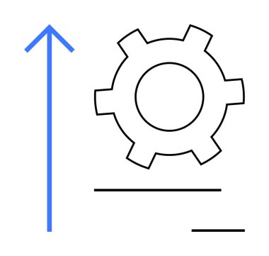 Siyah dişli, yukarı doğru yükselen mavi bir okun yanında verimliliği, performansı ve teknolojiyi simgeliyor. Yenilik, üretkenlik, büyüme, süreç, başarı, iyileştirme ve basit iniş sayfası için ideal