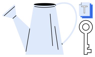 Sulama, terbiye, erişimi sembolize eden anahtar ve organizasyonu simgeleyen belgeler üzerinde durulabilir. Büyüme, başarı, sürdürülebilirlik, yaratıcılık, planlama, erişim ve basit bir iniş sayfası için ideal