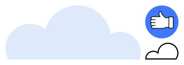 Açık mavi bulut, kalın çizgili bulut ve mavi daire şeklinde baş parmak işareti. Bulut hesaplama, yenilik, onay, bağlantı, teknoloji, pozitiflik için ideal, basit iniş sayfası