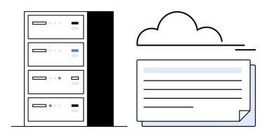 Bulut hesaplama ve dosya depolama sistemine bağlı veri sunucuları. Teknoloji, veri yönetimi, bulut hizmetleri, bilişim altyapısı, dijital depolama, çevrimiçi işbirliği, sanal