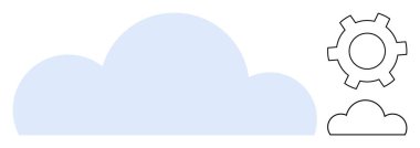 Büyük bulut şekli, bulut hesaplama, teknoloji, yenilik, veri depolama, sistem bağlantıları, bilişim çözümleri, basit iniş sayfasını temsil eden teçhizat ve daha küçük bulut anahatlarıyla eşleştirilir