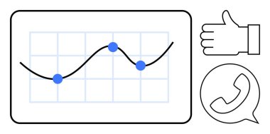 Mavi noktalı veri tablosu ilerlemeyi, onay için onay, iletişim desteği için telefon simgesi. Analiz için ideal, başarı izleme, iletişim, iş, danışma