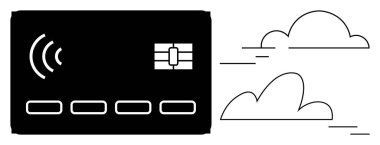 Dijital işlemleri, çevrimiçi ödemeleri ve modern finans hizmetlerini sembolize eden, çipli siyah temassız ödeme kartı. Fintech, e-ticaret, teknoloji için ideal