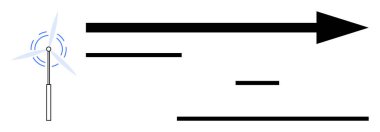 Kalın oklar olarak dönen rüzgar türbini enerji akışını ve kuvvet yönünü gösterir. Yenilenebilir enerji, sürdürülebilirlik, rüzgar gücü, yeşil teknoloji, yenilik, ekoloji, basit iniş sayfası için ideal
