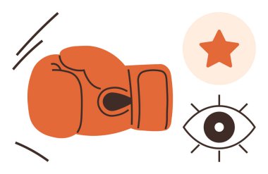 Hareket halindeki boks eldiveni, odaklanmayı ima eden bir göz ve başarıyı simgeleyen bir yıldız. Spor, motivasyon, kararlılık, strateji, eğitim yarışması başarısı için ideal. Basit düz metafor