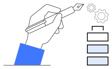 Dolma kalemle el yazısı, dişlileri sembolize eden işlemler ve basit bir hiyerarşi diyagramı. Yaratıcılık, planlama, iş akışı, yenilik, organizasyon, stratejiler için ideal basit iniş sayfası