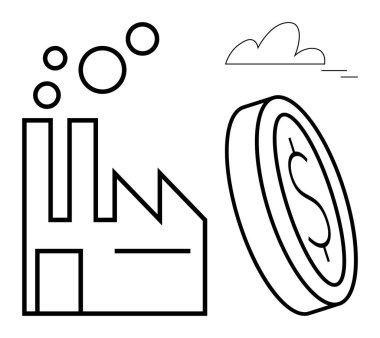 Fabrikanın duman yayması bir dolar ile birlikte endüstriyel üretim, ekonomi ve sürdürülebilirlik anlamına gelir. Ekonomi, endüstri, iş dünyası, çevre, büyüme, imalat finans için ideal