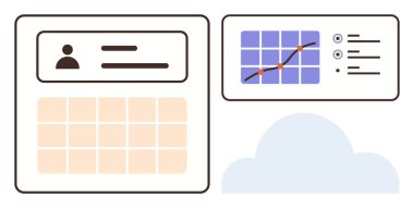 Kullanıcı profiline sahip veri paneli, organizasyon için ızgara düzenleme tablosu ve grafik gösterim ölçümleri ve eğilimleri. Analiz, planlama, raporlama, üretkenlik, iş akışı, istatistik için ideal