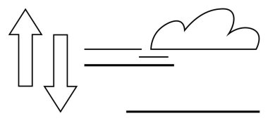 Yukarı ve aşağı oklar basit bir bulut anahatının yanında süreçleri veya veri akışını sembolize eder. Veri transferi, iletişim, bulut hesaplama, bilgi alışverişi, yön ve teknoloji için ideal