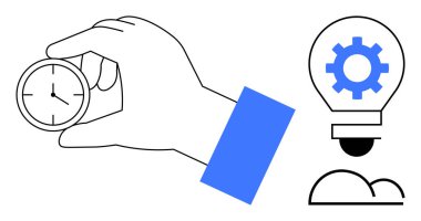 Kronometreyi kavramak zaman yönetimini sembolize ediyor. İçinde dişli bir ampul var. Yenilik için ideal, üretkenlik, planlama, verimlilik, strateji, yaratıcılık, takım çalışması. Basit.